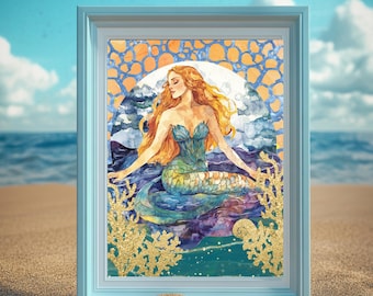 Enchanting Mermaid Wall Art | Fantasy Seascape Print | Coastal and Nautical Decor | Printable Art