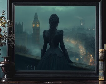 Dark Victorian Wall Art | Gothic Vampire Painting | Dark Academia Room Decor | Literary Victorian London