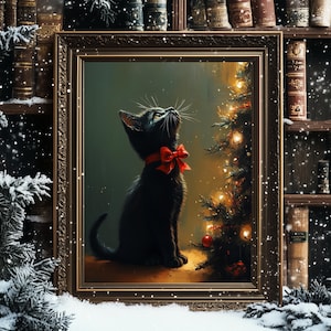 Christmas Tree Kitten Print | Holiday Home Decor | Christmas Wall Art | Cat Lover Gifts | Cat Wall Decor | Digital Download Printable Art
