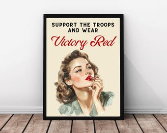 1940s Vintage Print | World War II Inspired | Wartime Women | Victory Red Cosmetic Print