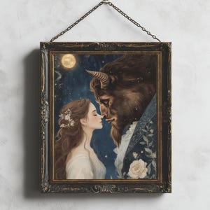 Stampa La bella e la bestia / Regali per amanti dei libri / Arte murale romantica / Stampa romantica da biblioteca