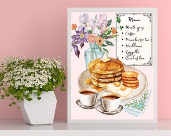 Cozy Kitchen Wall Art | Pastel Pink Room Decor | Breakfast Nook Art Print | Song Lyric Digital Art