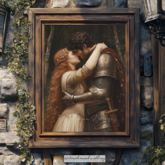 Medieval Romance Print | Fantasy Romance Wall Art | Reading Nook Library Decor | Renaissance Castlecore Decor | Knight and Maiden Printable