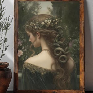 Antike Medusa Gemälde | Vintage Wand Kunst | Griechische Mythologie druckbare Kunst | Poster Kunstdruck | Leseecke Bibliothek Dekor | Dunkle Academia