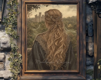 Mittelalterliche Burg Print | Fantasy Mittelalter Prinzessin Poster | Fantasie Bücherwurm | Mittelalterliches Wand Dekor