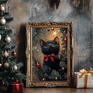 Christmas Kitten | Cat Lover Gift | Christmas Tree Decorations | Winter Wall Art