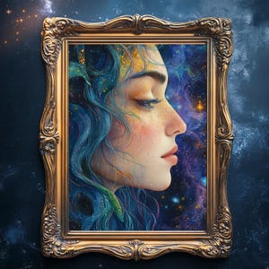 Hemelse godin schilderij | Etheral Galaxy muurkunst | Space Galaxy-decor | Fantasieruimtekunst | Magisch hemels muurdecor