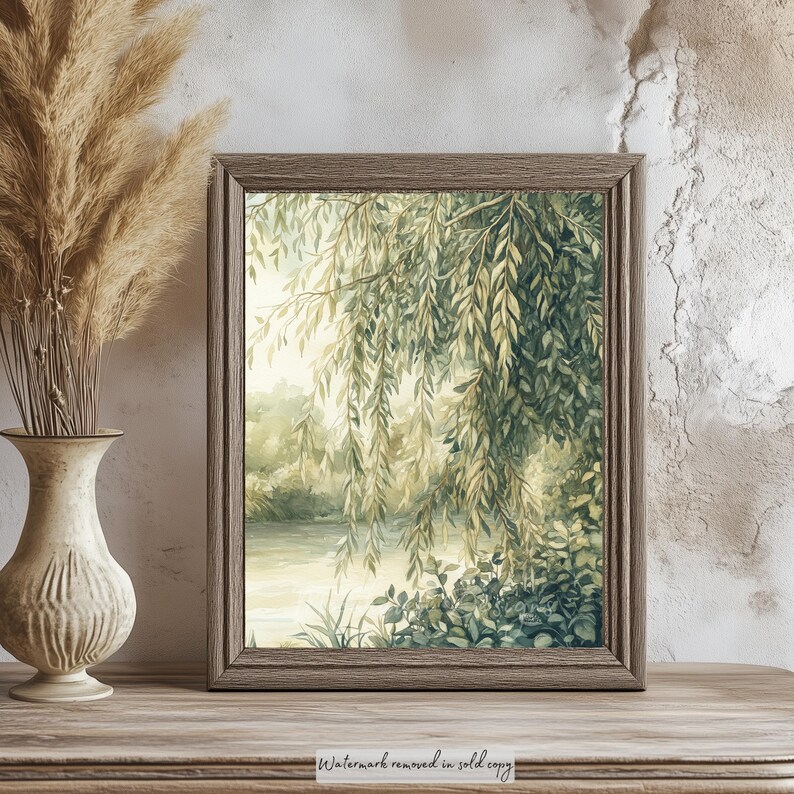 Willow Tree Art Print | Serene Nature Wall Decor | Tranquil River ...