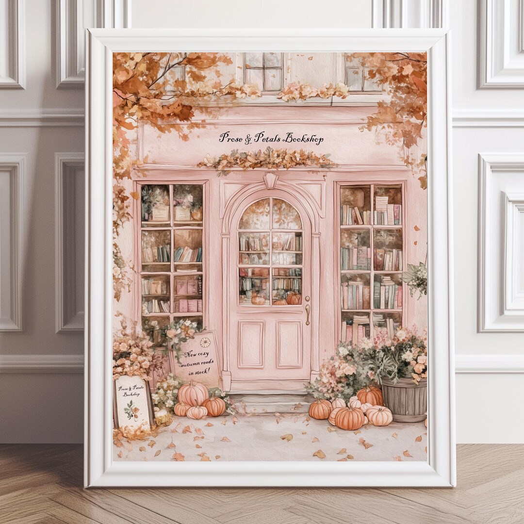 Autumn Bookshop Decor | Pink Fall Wall Decor | Bookish Library Wall Art ...