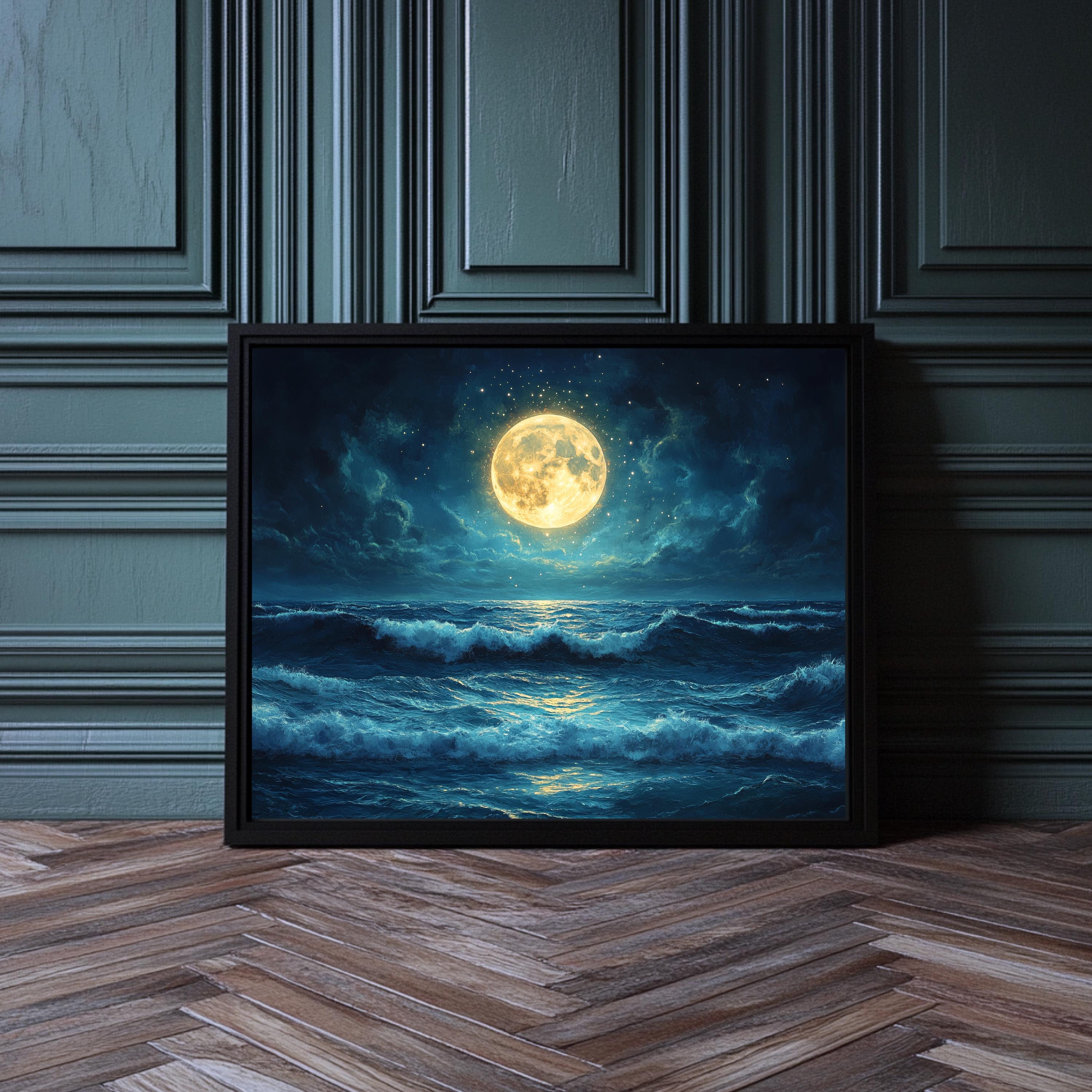 Full Moon Wall Art | Coastal Room Decor | Ocean Lover Gifts | Waves ...