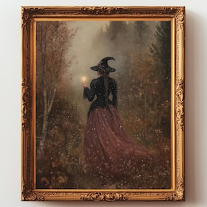 Antique Witch Painting | Witchcraft Decor | Dark Cottagecore Wall Art | Magical Fantasy Forest Print | Magic Spells Print | Witch Gifts