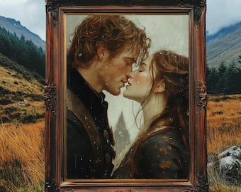 Romantasy Bookish Art / Highlands scozzesi / Pittura a olio strutturata / Arte dell'angolo di lettura / Download digitale