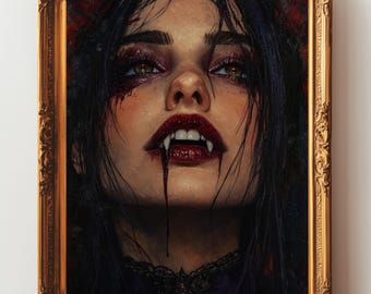 Gothic Vampire Wall Art | Victorian Aesthetic | Dark Oil Painting | Printable Art