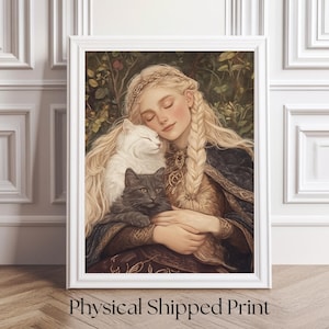 Goddess Freya Print | Freyja Norse Goddess Art | Cat Lover Gift | Cat Goddess | Freya Poster