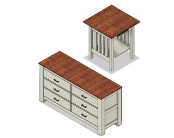 Bedroom Furniture Build Plan Bundle Dresser Plan Night Stand Plan Farmhouse End Table Bedside Table Home Furniture Starter Set DIY Rustic
