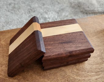 Walnut Drink Coasters Maple and Walnut Hardwood Coasters Wooden Coasters Set Simple Modern Gift for Mom Closing Gift for Dad Home Decor