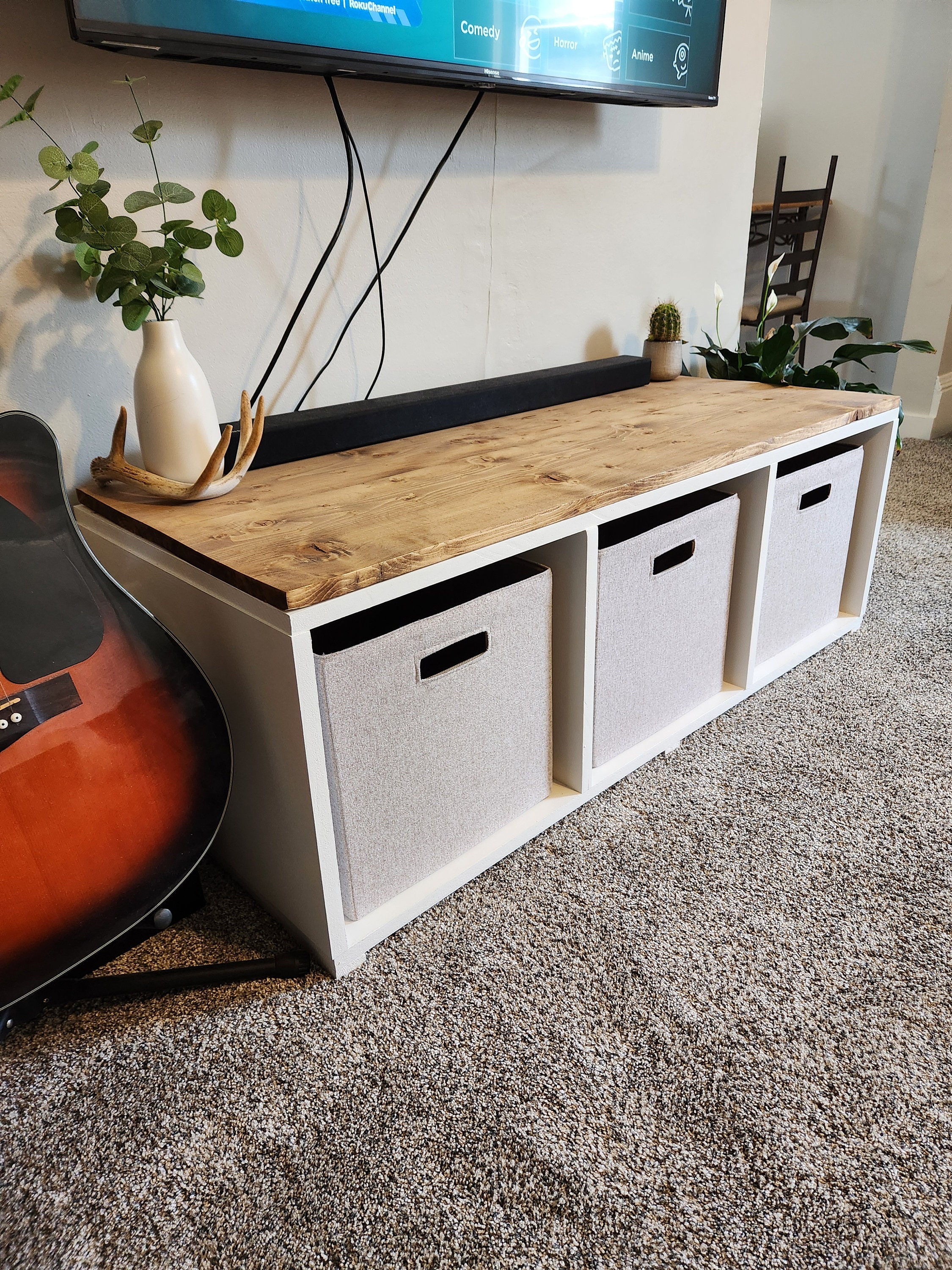 Bench Cube Organizer Plans DIY Farmhouse Entryway Bench Shoe Storage Bench Modern Bench Plans Entertainment Center Plan Basket Storage Etsy