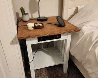 Side Table Plans Built In Power Strip Farmhouse Bed Side Table Rustic End Table Furniture Plans Side Table Night Stand Plans End Table Plans