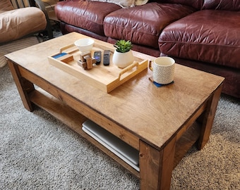 Planos de mesa de centro elevable (DIY), planos de mesa de almacenamiento secreta rústica, mesa de madera contrachapada (DIY), instrucciones de construcción de mesa de almacenamiento oculta, planos de mesa de juego