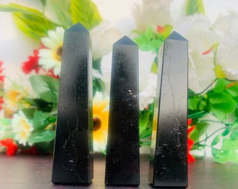 95MM Black Tourmaline Crystal Tower: Metaphysical Energy Healing Obelisk