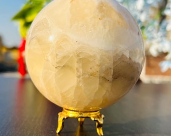 Natural Honey Calcite Crystal Sphere (92MM): Metaphysical Healing Stone