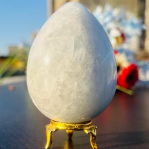 Oeuf calcite bleu naturel 82 mm | Pierre HQ | uf en pierre de guérison pour la méditation métaphysique
