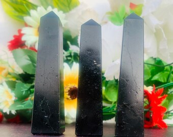 95MM Black Tourmaline Crystal Tower: Metaphysical Energy Healing Obelisk
