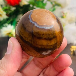 Beautiful 42MM Brown Tiger Eye Sphere Metaphysical Meditation Healing Power Stone Sphere Ball