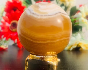 Yellow Mexican Calcite Crystal Sphere: Metaphysical Healing Stone (54MM)