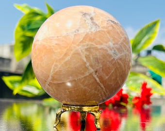 82MM Rare Peach Moonstone Metaphysical Meditation | Crystal Stone Sphere Ball