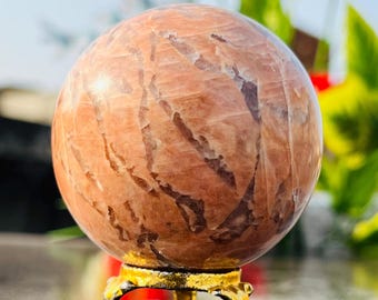 65MM Natural Peach Moonstone Sphere • Polished Crystal Ball • Collector’s Display Stone.