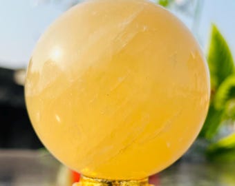 80MM Honey Calcite Crystal Sphere: Metaphysical Healing Stone