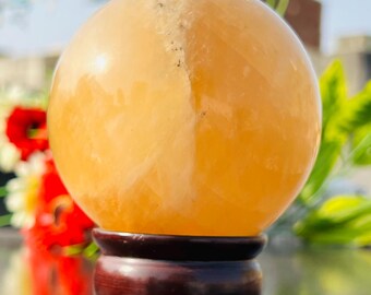86MM Natural Honey Calcite Crystal Sphere: Metaphysical Healing Stone