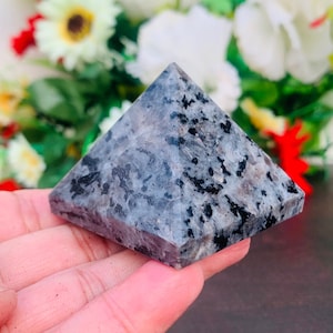 42MM Grey Larvikite Pyramid - Natural Gemstone | HQ Stone | Metaphysical Healing Power | Unique Home Decor