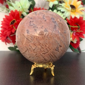 85MM Peach Moonstone Metaphysical Meditation | Pink Rosophia Healing Crystal Stone Sphere Ball