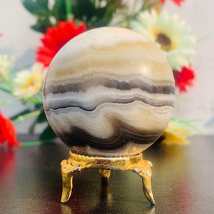 52MM Natural Zebra Calcite Crystal Sphere | HQ stone | Metaphysical Stone Sphere Ball for Meditation and Energy Healing - Crystal Decor