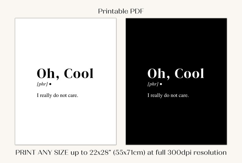 Funny Oh Cool Definition Poster Definition Black and White Etsy