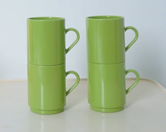 1970s Space Age Stacking Green Melamine Mug Set