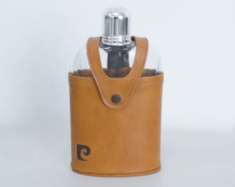 Pierre Cardin Embossed Leather Flask Holder and Flask