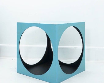 1970s Cubic Space Age Blue and Black Side Table