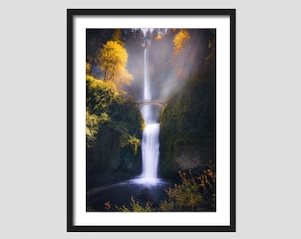 Autumn Landscape Print of Multnomah Falls, Oregon, Printable Wall Art,  Real Nature Photography, Digital Download.