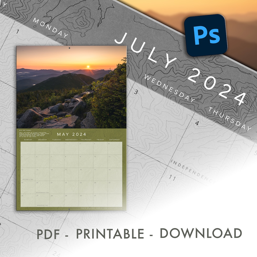 2024 Calendar Mountain Topographic Template - PSD, PDF, Download, High ...