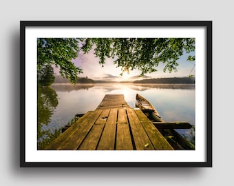 Reflective Lake Morning Boat Dock, North East, Printable Wall Art,  Real Nature Photography, Digital Download.