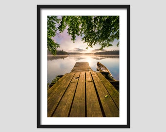 Reflective Lake Morning Boat Dock, North East, Printable Wall Art,  Real Nature Photography, Digital Download.