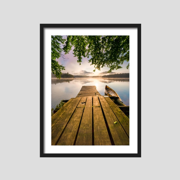 Reflective Lake Morning Boat Dock, North East, Printable Wall Art,  Real Nature Photography, Digital Download.