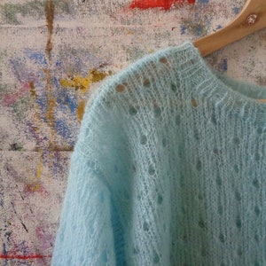 alpaca mohair sweater / pullover // soft kid silk mohair, long sleeves, round neck, ready to ship, extra long and cozy, ice blue, sleep wear