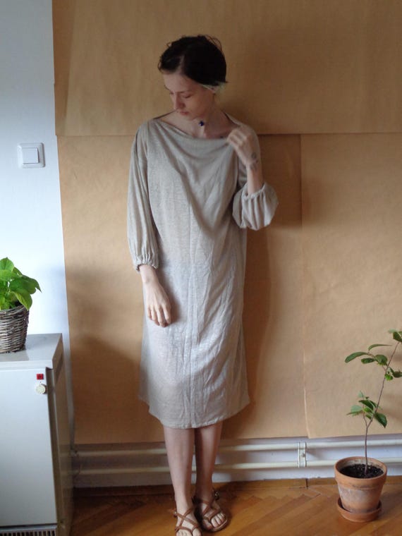 linen jersey dress Dress, Long Sleeve Silver Grey Boat Neck pink outfit