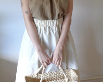 soft hemp-cotton skirt // elastic waist, short, creme, ready to ship