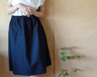 Gonna midi in tela di cotone biologico, elastico in vita nero
