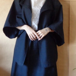organic cotton canvas jacket / coat // kimono sleeves, short, black, ready to ship, there is also matching skirt available